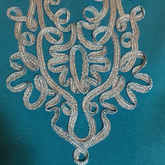 JONES NEW YORK Soft Comfy Cotton Spandex Stretchy Knit Metallic Trim Tunic Top - Picture 9 of 16